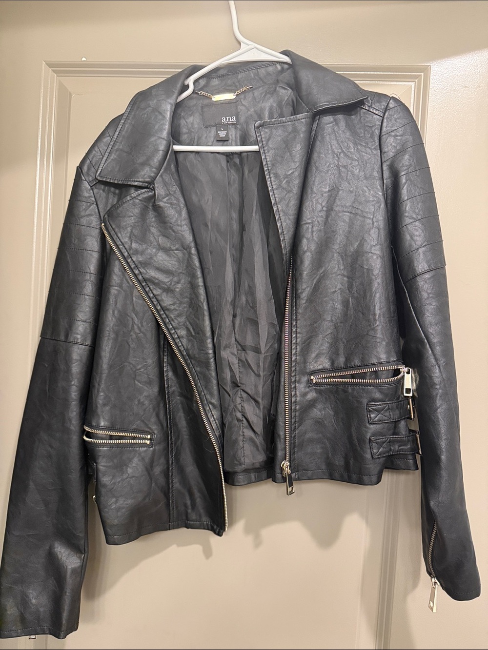 a.n.a Black Faux Leather Asymmetrical Zip Jacket